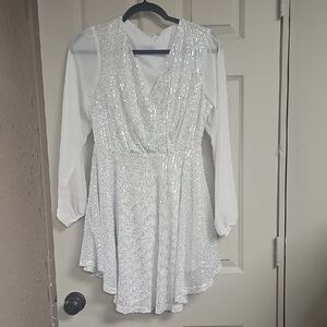 Silver Sequin Dress with White Sleeves
